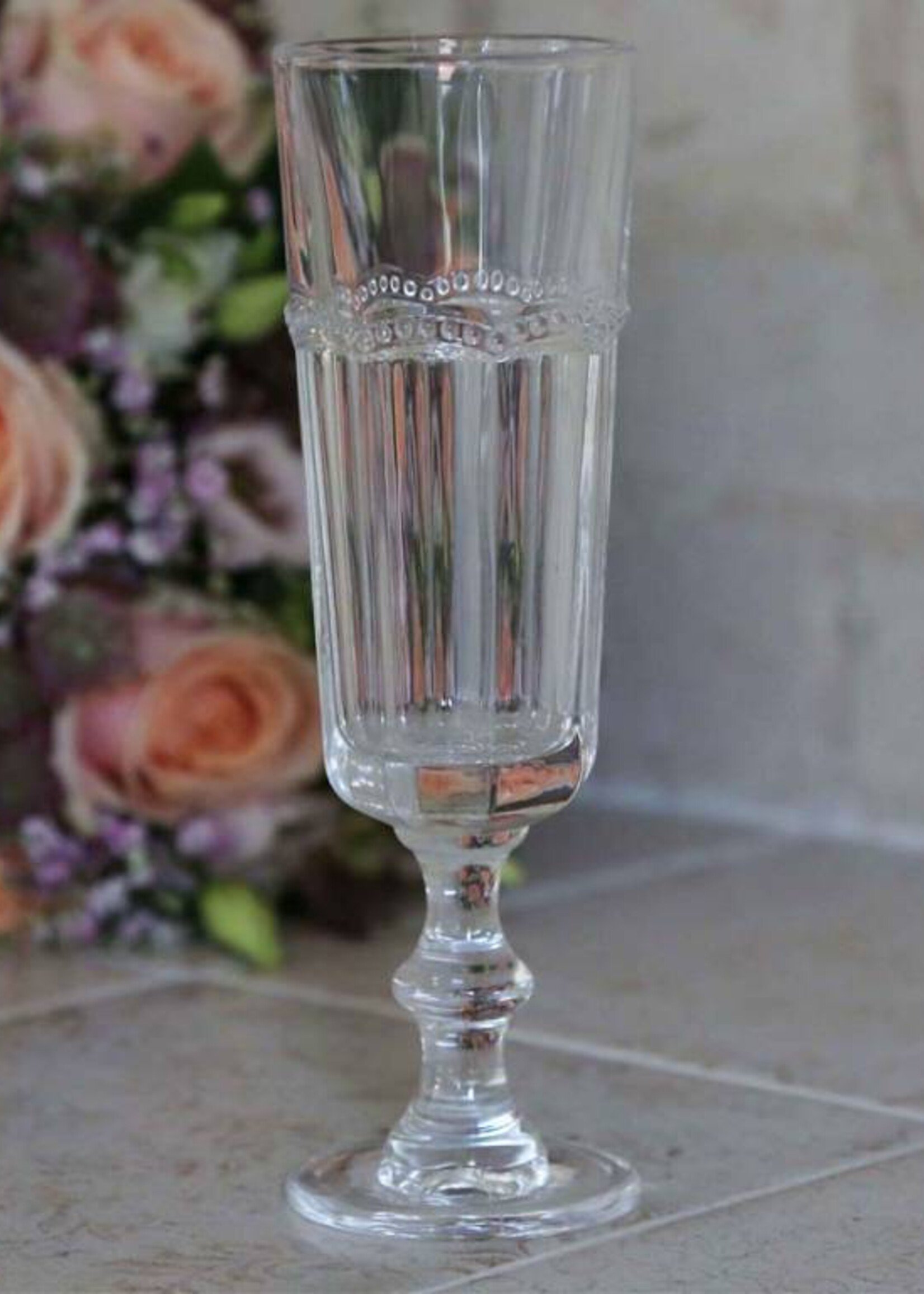 Chic Antique Champagnerglas Antoinette mit Perlenkante - Weiss