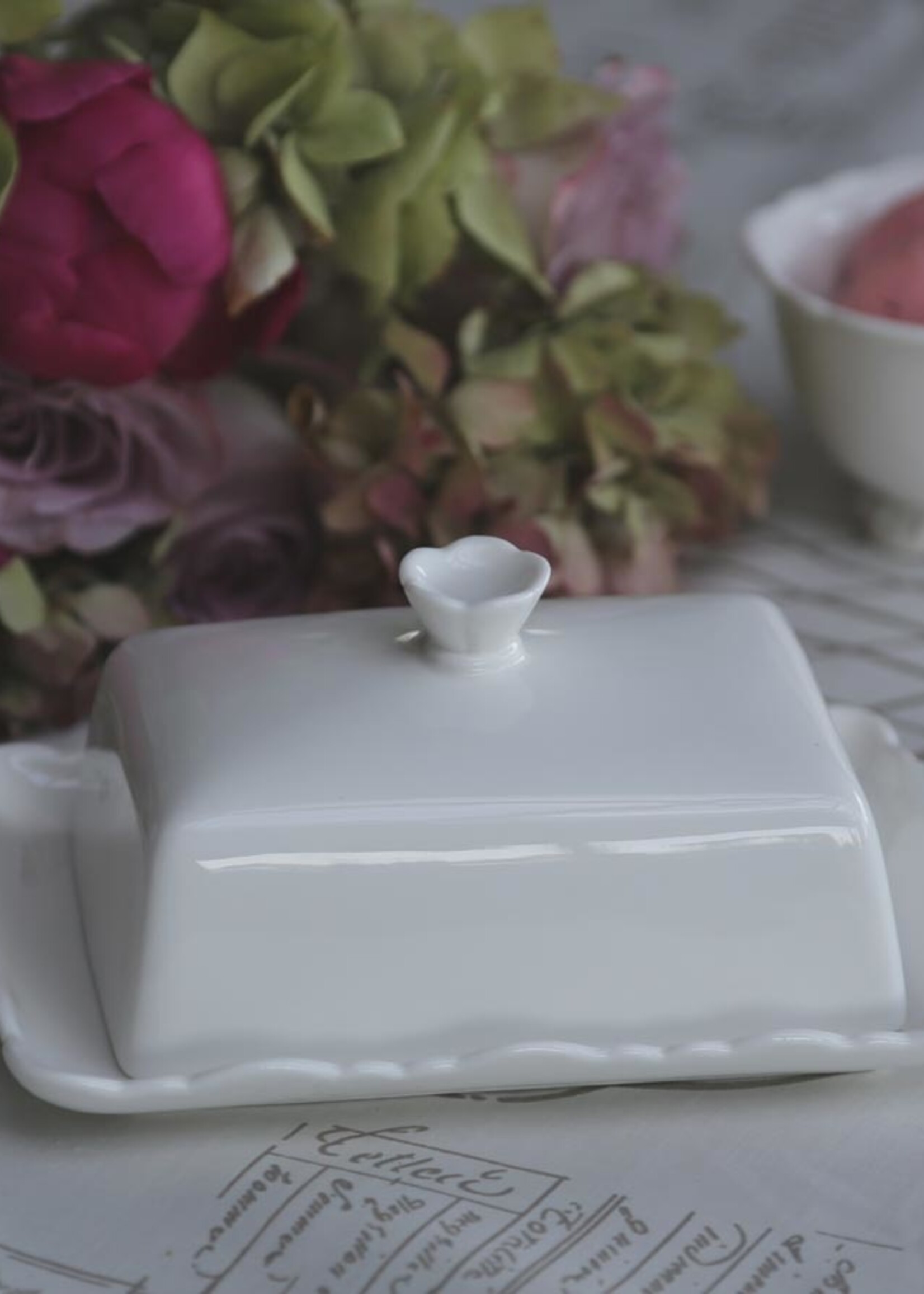 Chic Antique Butterdose Provence - 100% Porzellan Weiss