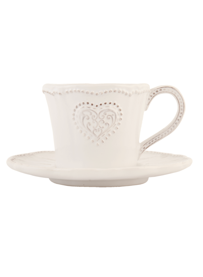 Kaffeetasse mit Unterteller Provence - Heart - Weiss
