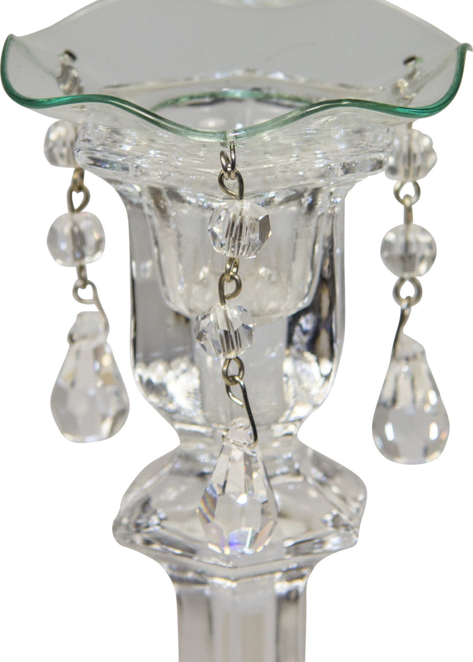 Kerzenmanschette aus Glas - gewellt mit 3 Kristallen lang