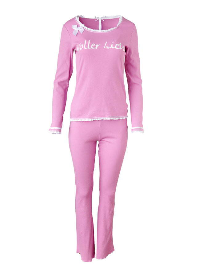 Pyjama Damen Rippe "Voller Liebe" pink