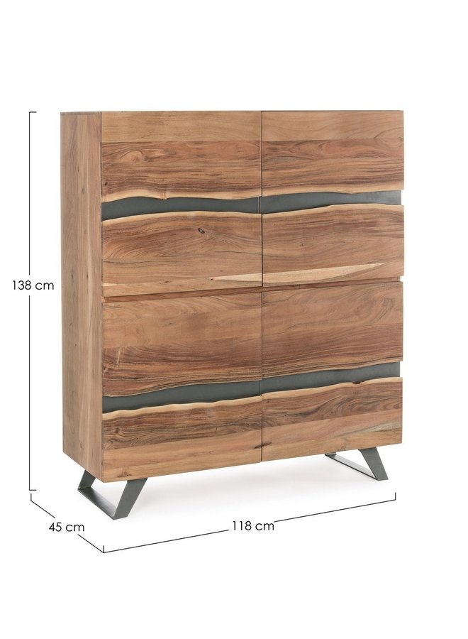 Sideboard Hoch Aron aus Massivholz - 118x45x138 cm