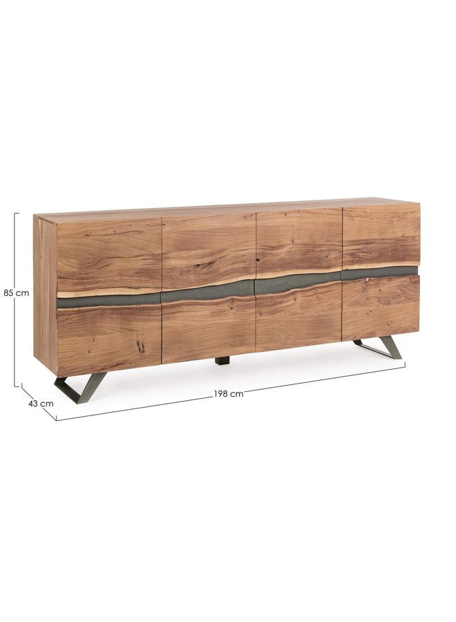 Sideboard Tief Aron aus Massivholz - 198x43x85 cm