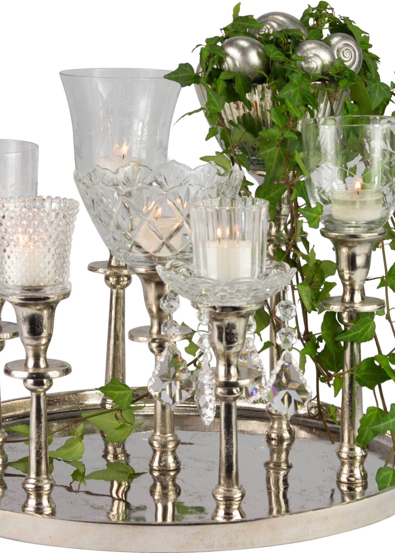 Kerzenständer für 7 Kerzen RUND - Antik-Silber