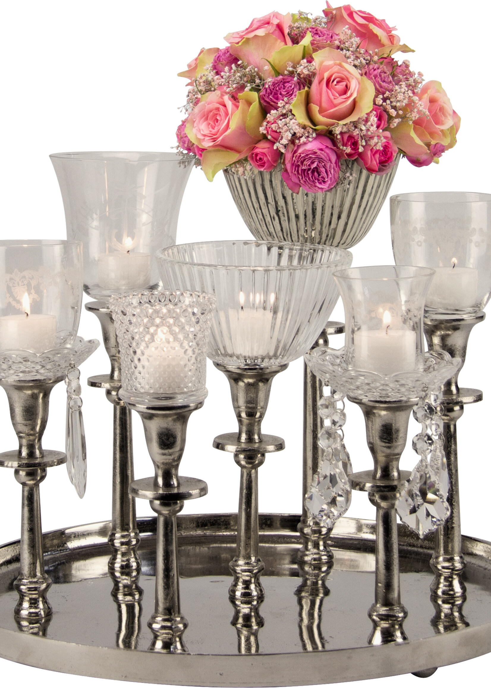 Kerzenständer für 7 Kerzen RUND - Antik-Silber