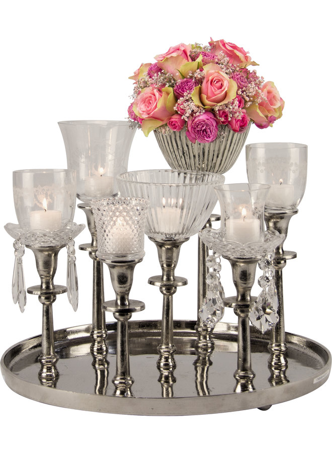 Kerzenständer für 7 Kerzen RUND - Antik-Silber