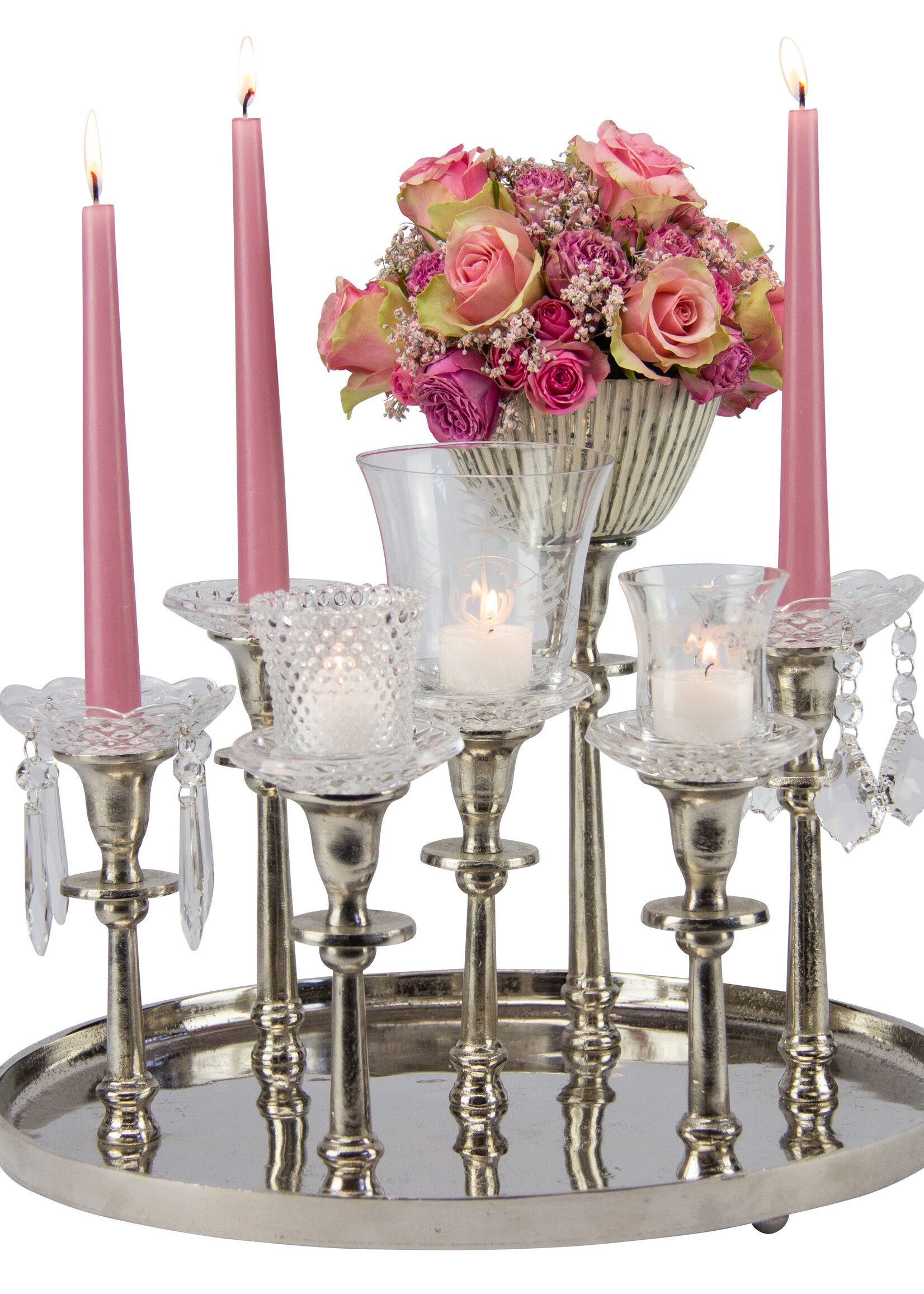 Kerzenständer für 7 Kerzen RUND - Antik-Silber