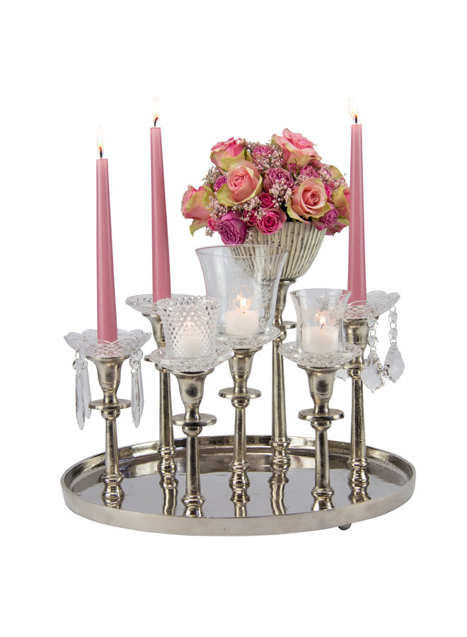 Kerzenständer für 7 Kerzen RUND - Antik-Silber