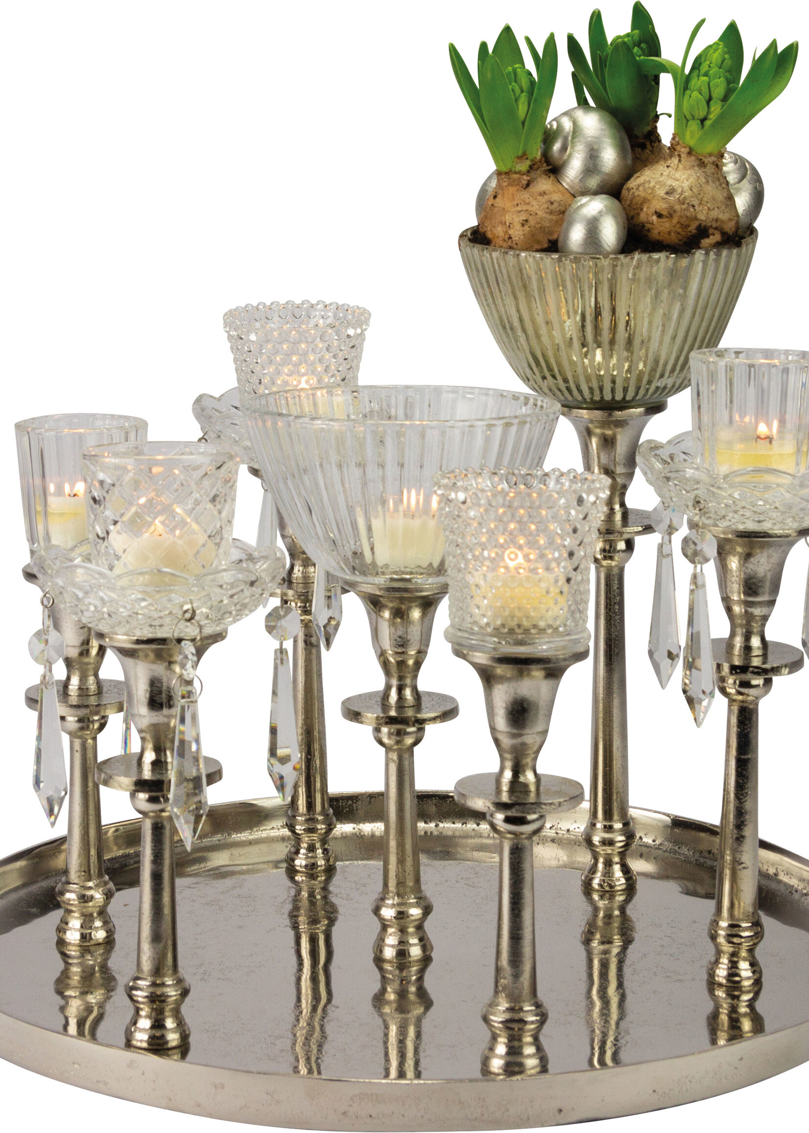 Kerzenständer für 7 Kerzen RUND - Antik-Silber