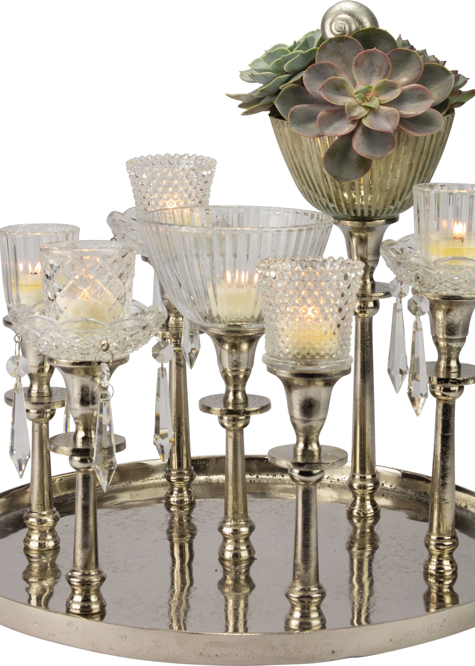 Kerzenständer für 7 Kerzen RUND - Antik-Silber