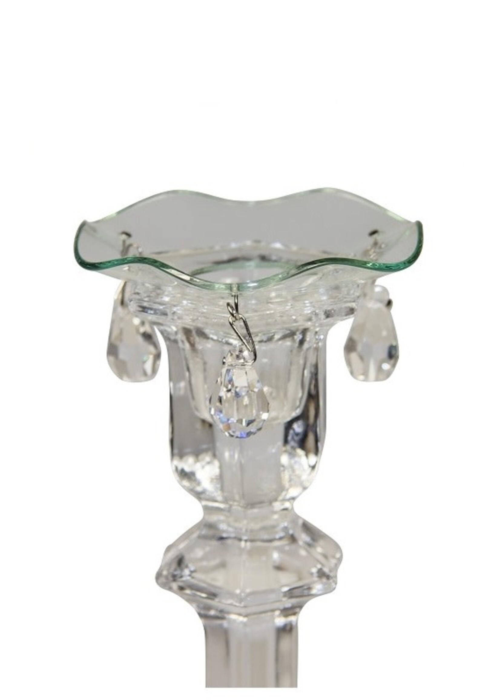 Kerzenmanschette aus Glas - gewellt mit 3 Kristallen - 8 cm