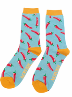 Lustige Bambus Socken - "Chilis" Hellblau (40-45)