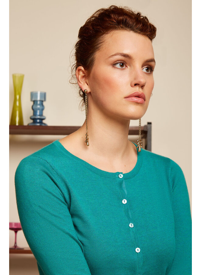 Cardi Roundneck Cocoon - Dark Aqua Green