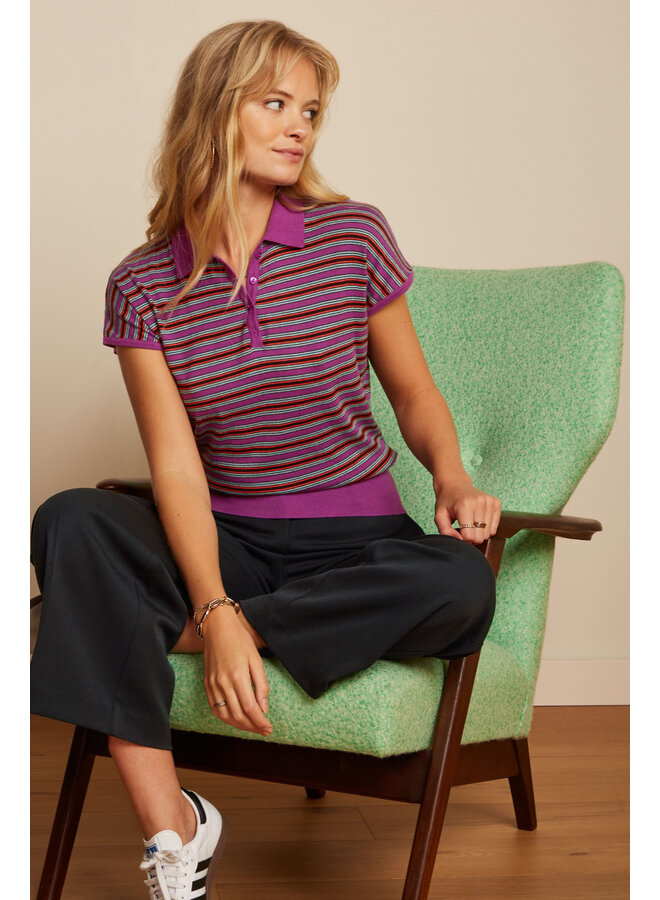 Shirt - Ann Polo Top Bee Stripe - Sparkling Purple