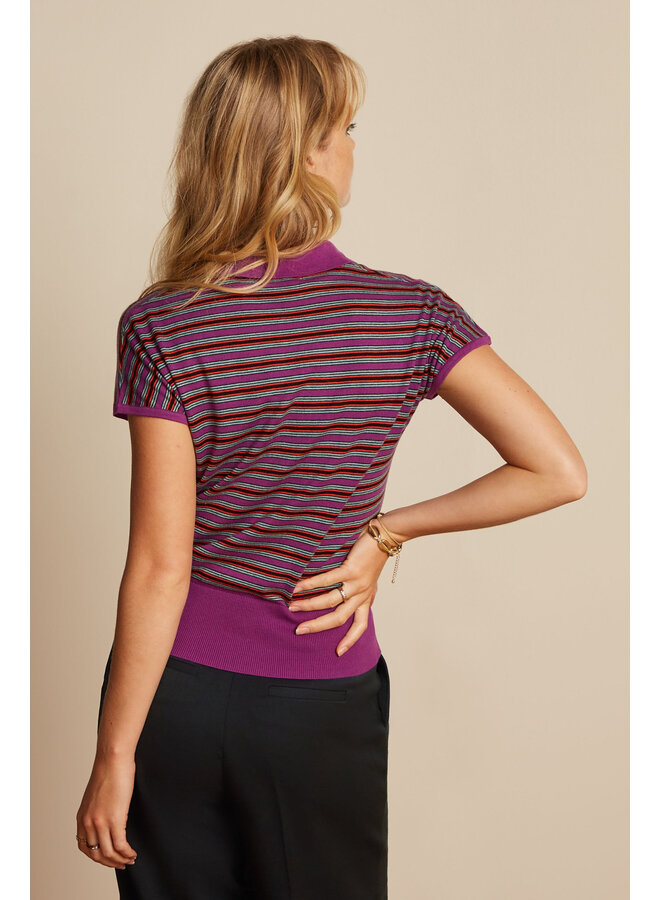 Shirt - Ann Polo Top Bee Stripe - Sparkling Purple