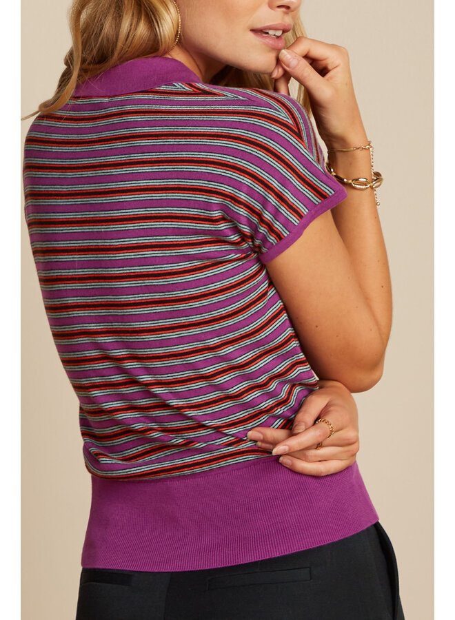Shirt - Ann Polo Top Bee Stripe - Sparkling Purple