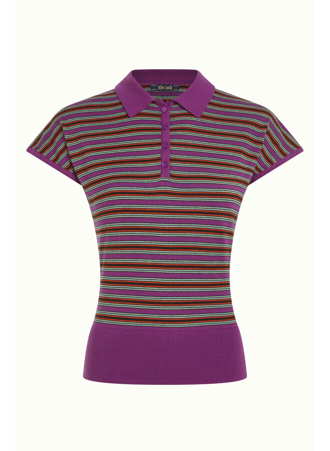 Shirt - Ann Polo Top Bee Stripe - Sparkling Purple