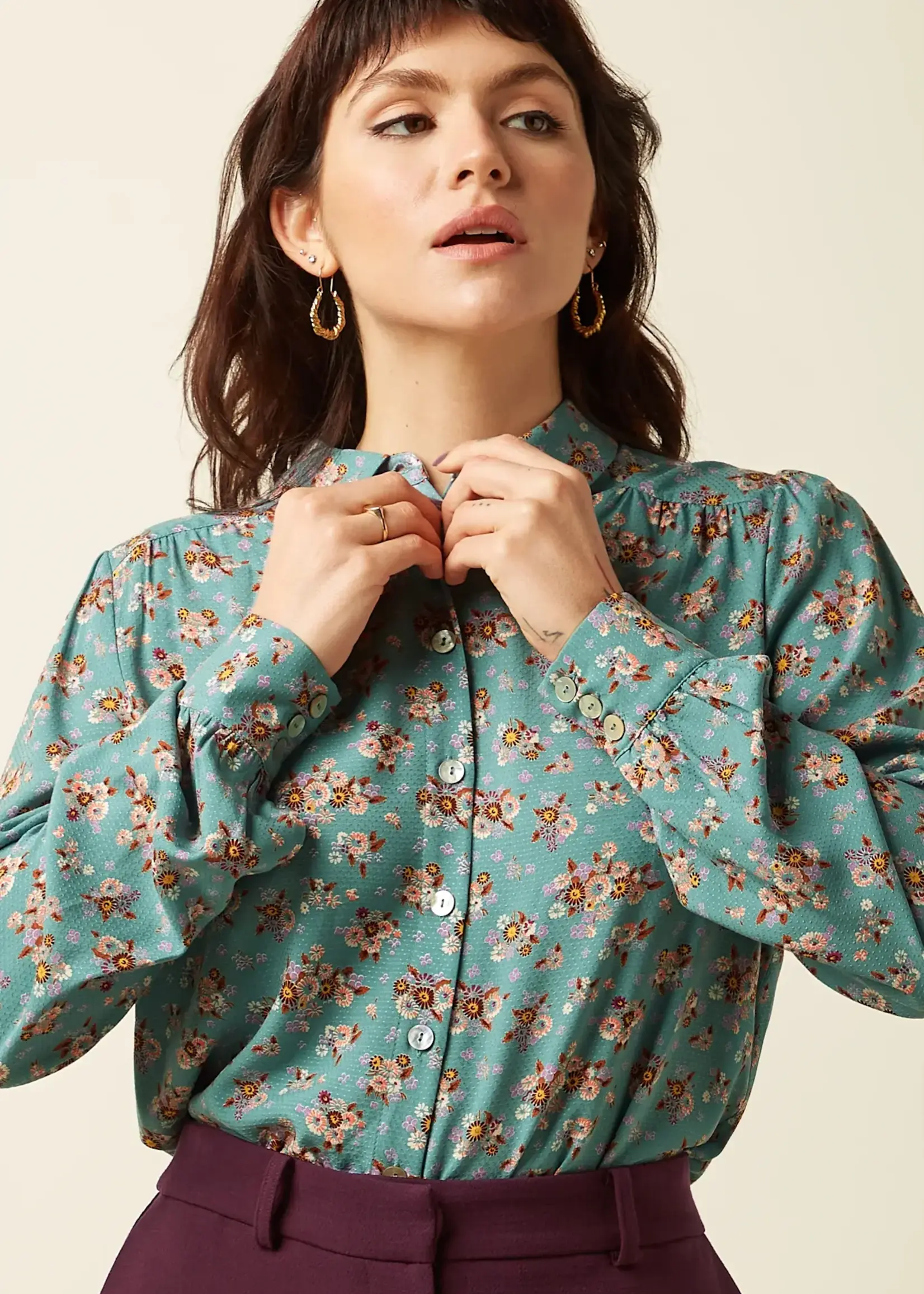 King Louie Bluse - Carina Blouse Revel - Silver Green