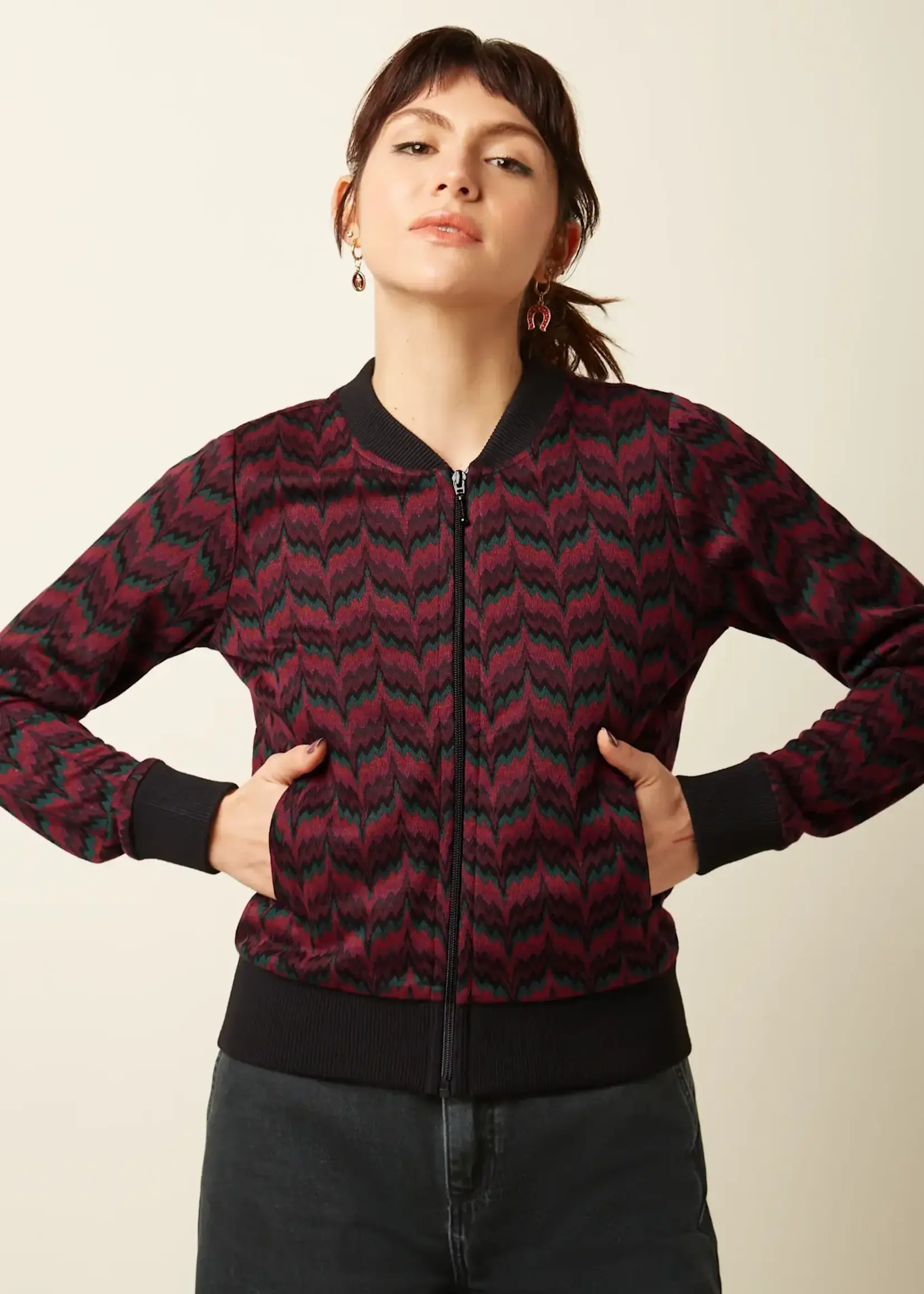 King Louie Jacke - Bessie Jacket Estelle Zigzag - Bordeaux Red