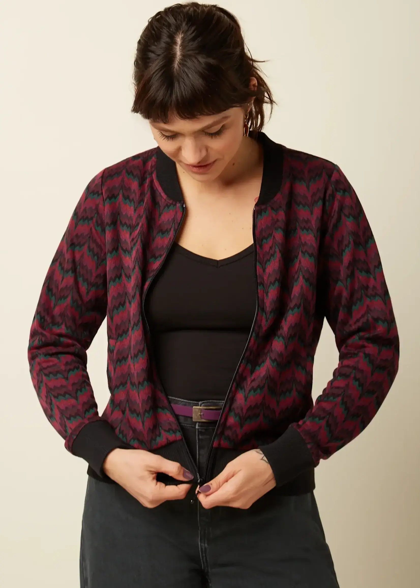 King Louie Jacke - Bessie Jacket Estelle Zigzag - Bordeaux Red