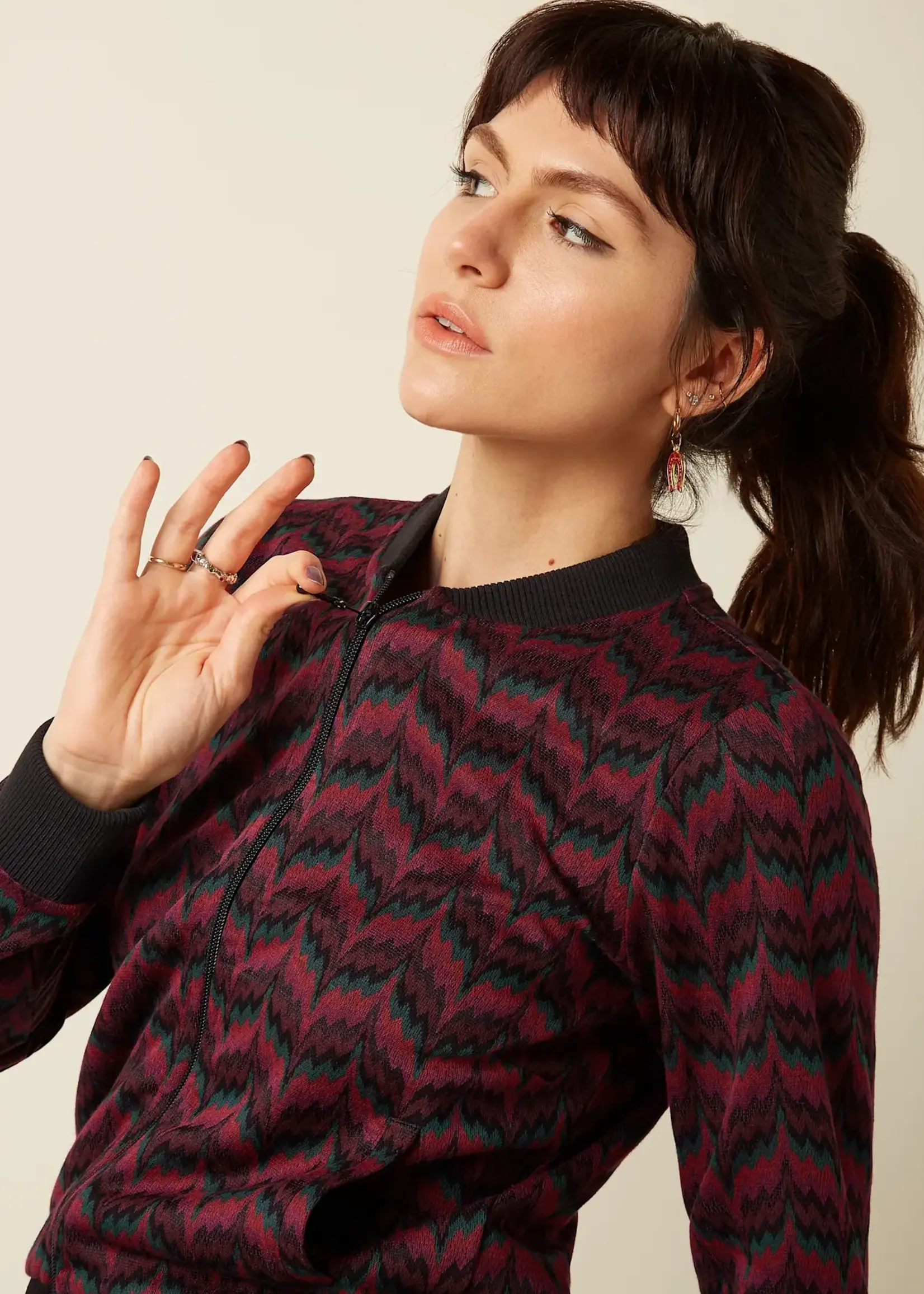 King Louie Jacke - Bessie Jacket Estelle Zigzag - Bordeaux Red