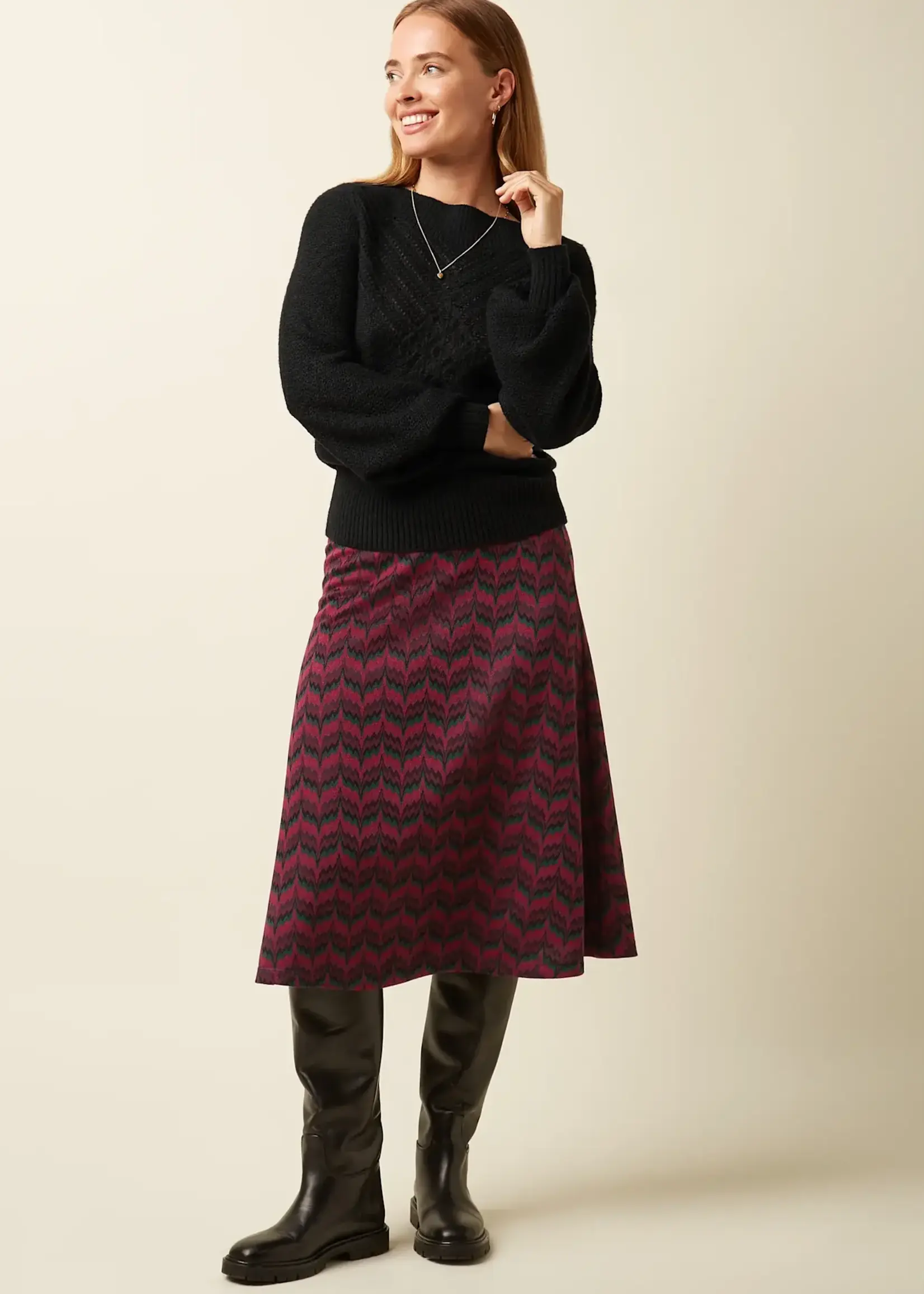 King Louie Rock - Juno Skirt Estelle Zigzag - Bordeaux Red