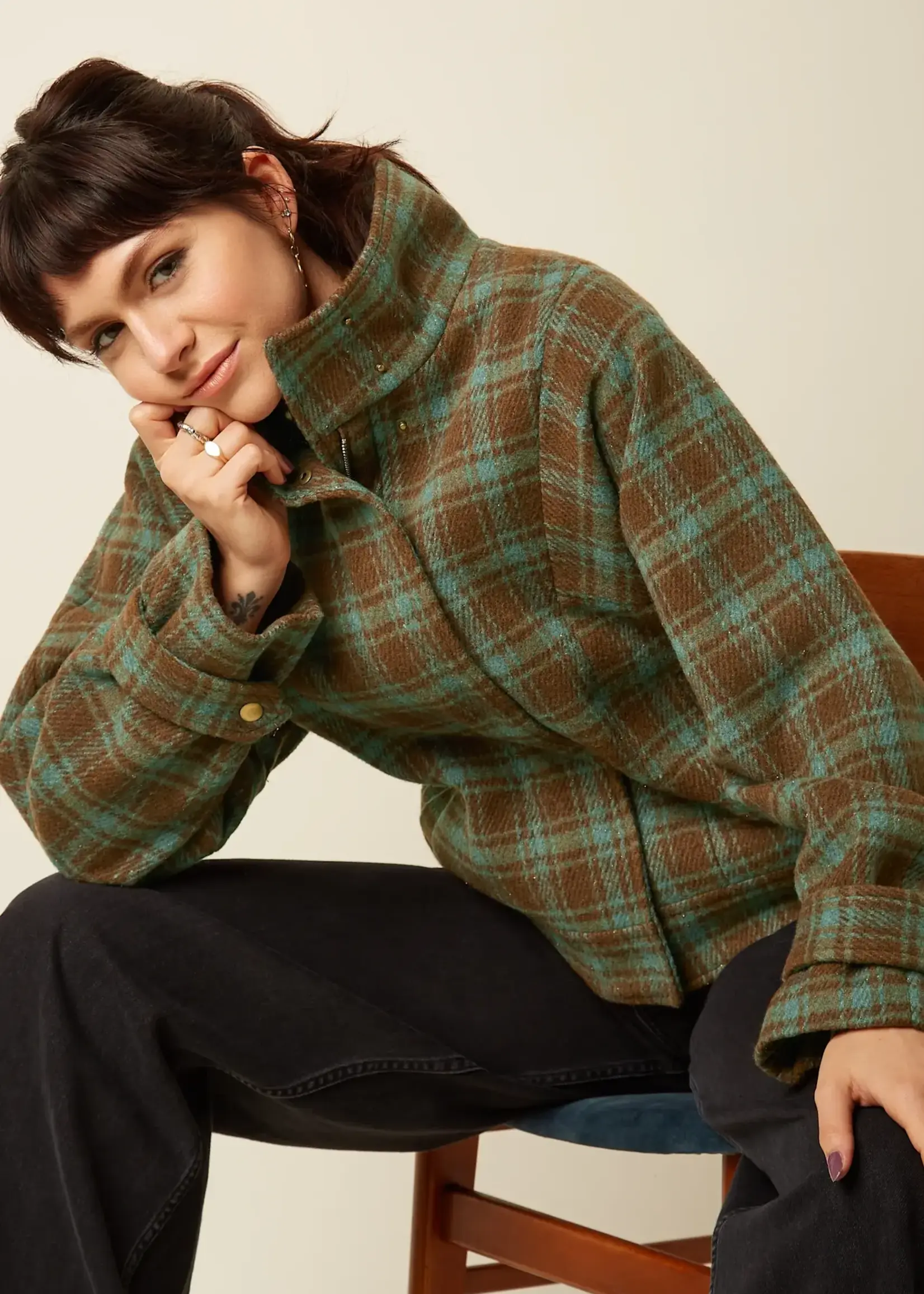 King Louie Jacke - Varna Jacket Coppa Check - Bear Brown