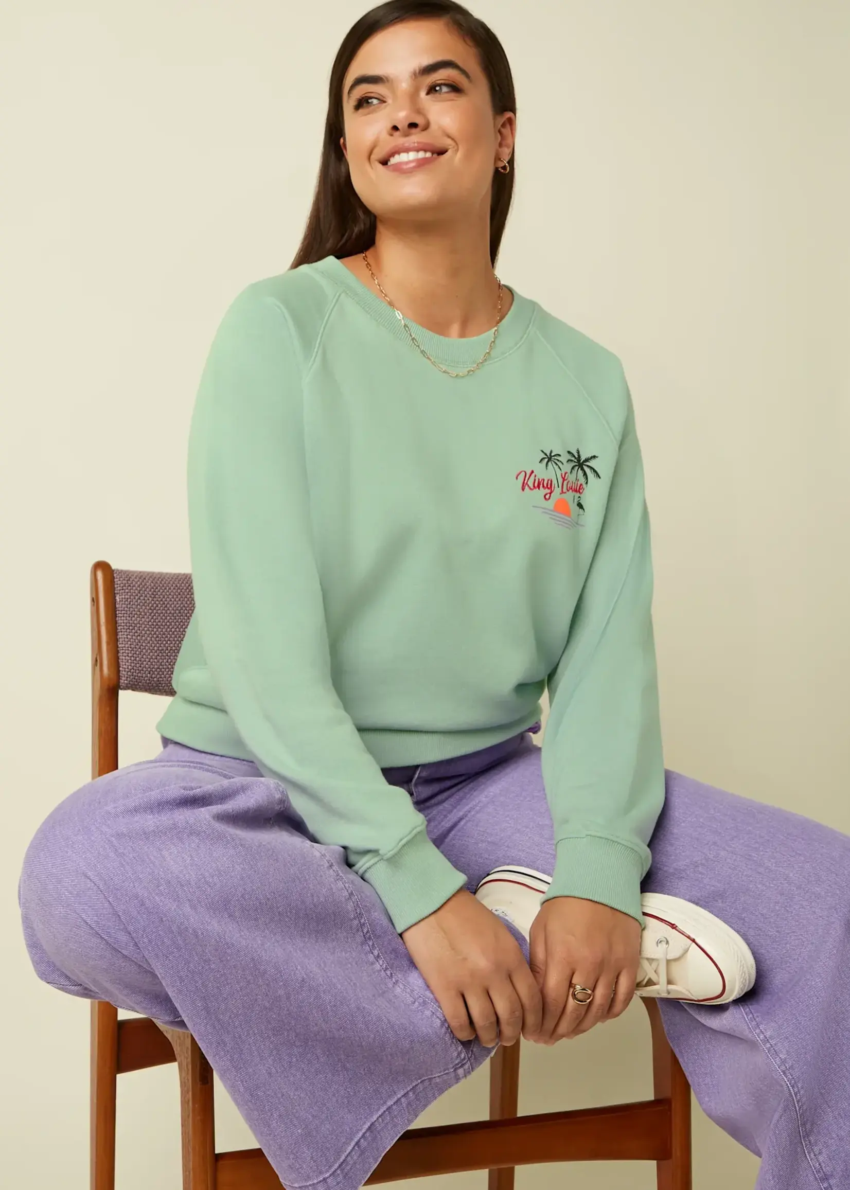 King Louie Febe Sweater Peachy - Cameo Green