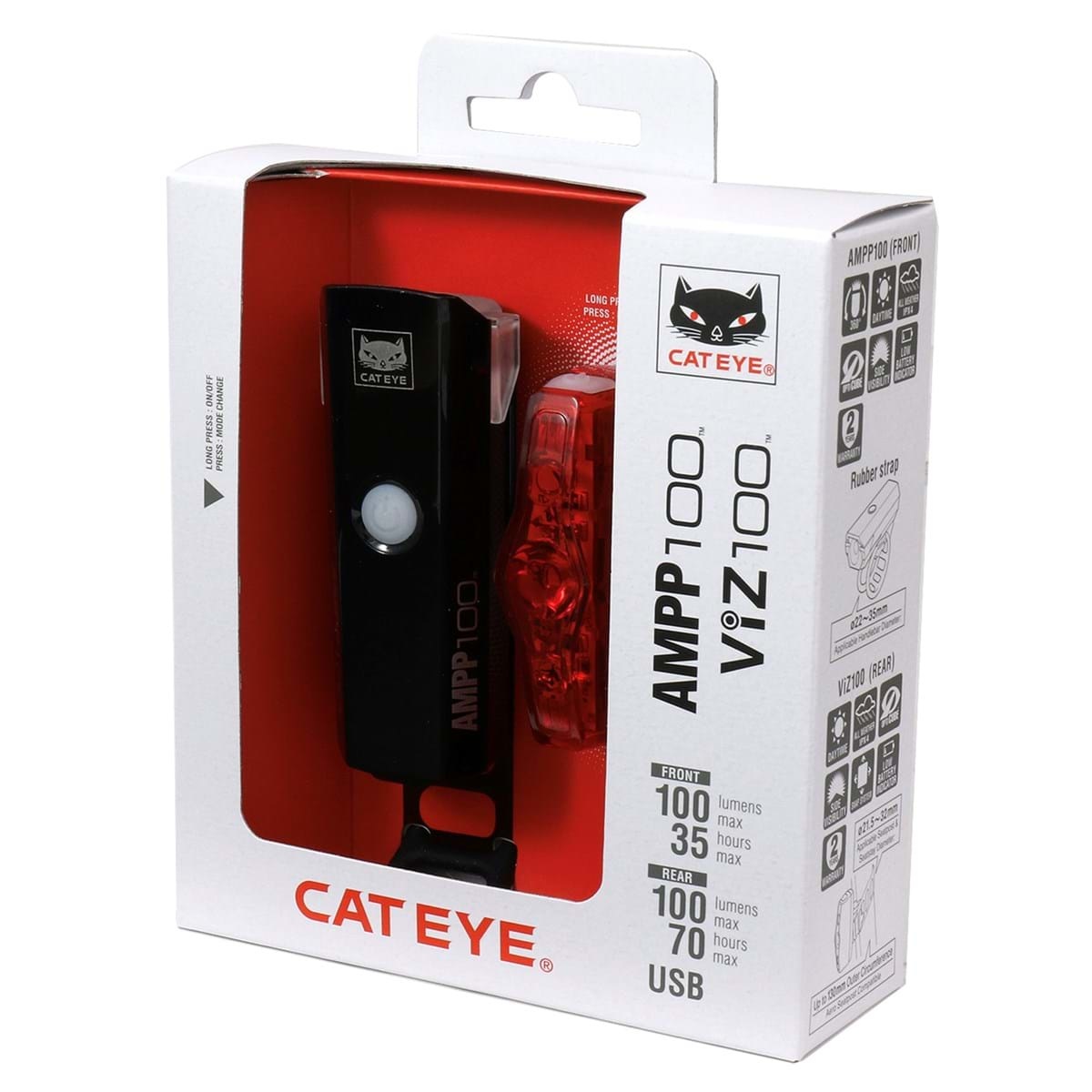 Cateye Ampp 100 Viz 100 Usb Rechargeable Lights Set 360 Cycles