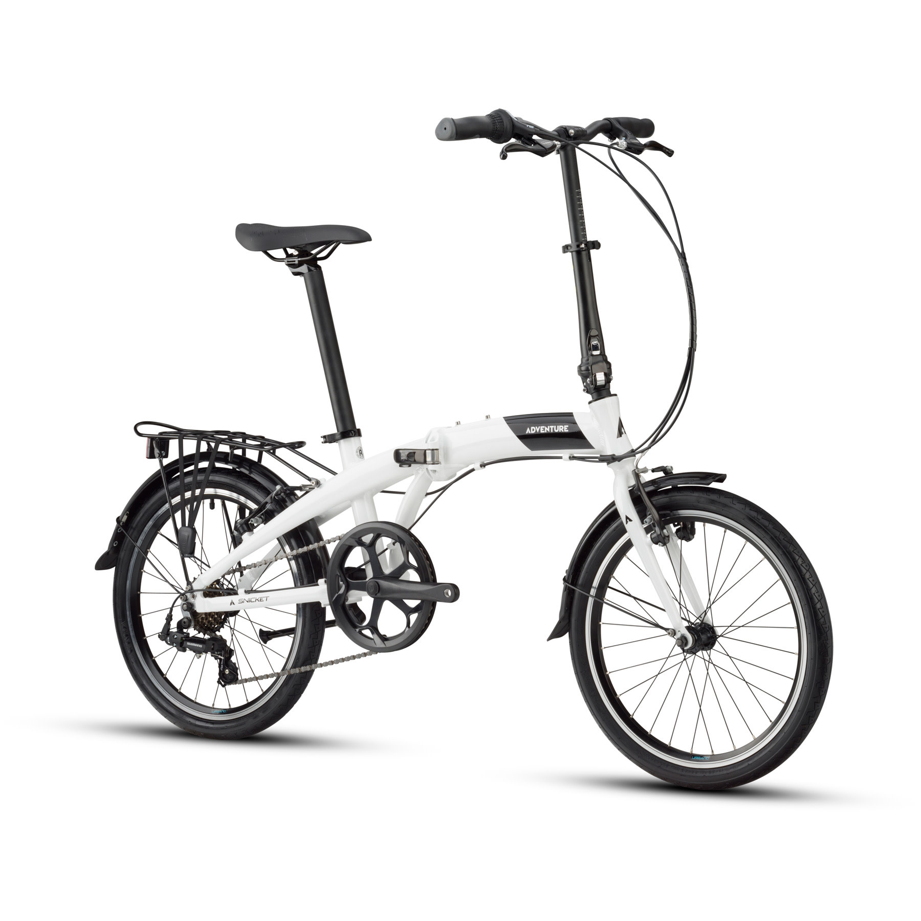 Adventure Snicket Folding Bike White Mudguards Carrier and