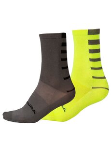 Endura Endura Coolmax® Stripe Socks Twin Pack Grey/ Yellow