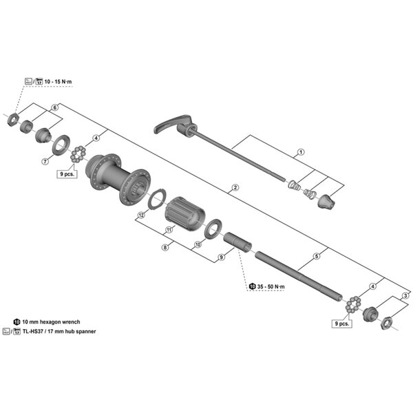 Shimano Shimano Spares FH-HG20 complete axle 146 mm