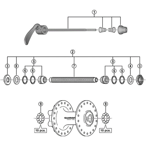 Shimano Shimano Spares HB-M475 complete axle assembly 108 mm