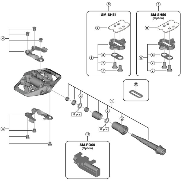Shimano Shimano Spares PD-MX70 pedal axle assembly, left hand