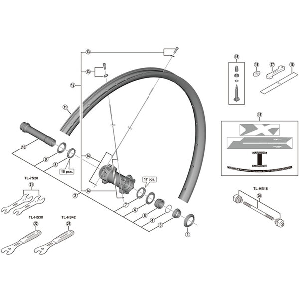 Shimano Shimano Spares WH-M8100-TL-F15-B-29 complete hub axle