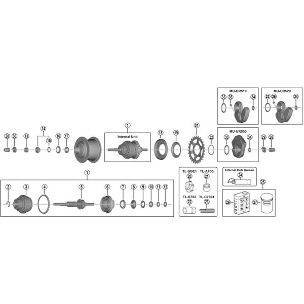 Shimano Shimano Spares SG-C7050-5D internal assembly axle length, 187 mm
