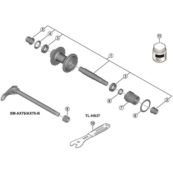 Shimano Shimano Spares FH-MT410 complete hub axle