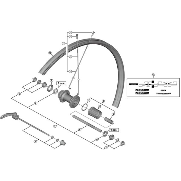 Shimano Shimano Spares WH-MT15-A complete quick release 173 mm
