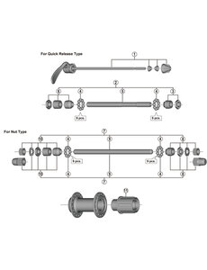 Shimano Shimano Spares FH-TY500 complete hub axle for quick release type, 141 mm