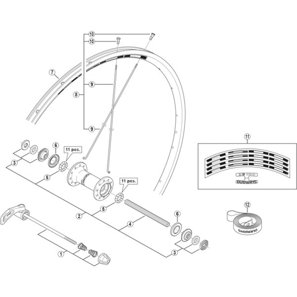 Shimano Shimano Spares WH-R501-F complete hub axle, 108 mm