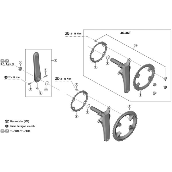 Shimano Shimano Spares FC-08 fixing bolt and nut set, M8 x 10.1 mm, for 46-36T