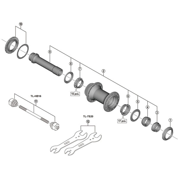 Shimano Shimano Spares HB-M9110 complete hub axle, 100 mm