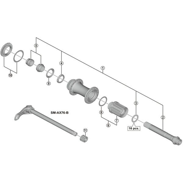 Shimano Shimano Spares FH-M9010-B hub axle, 148 mm