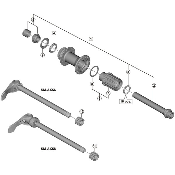 Shimano Shimano Spares FH-MT400 complete hub axle, 148 mm