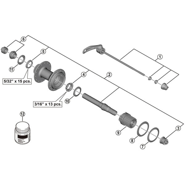 Shimano Shimano Spares FH-MT500 complete hub axle, 146 mm