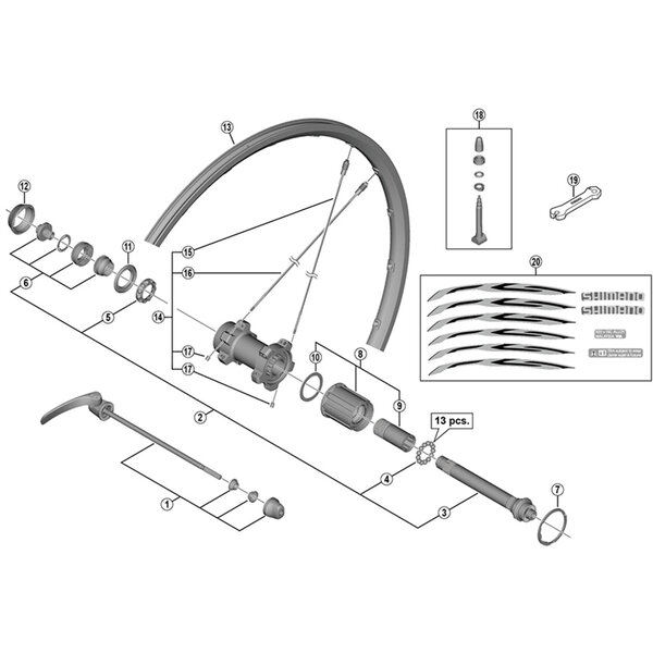 Shimano Shimano Spares WH-RS500-TL-R complete quick release, 168 mm