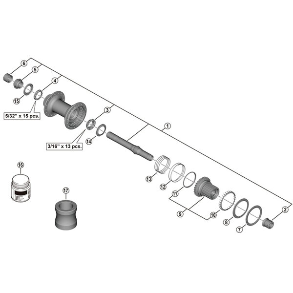 Shimano Shimano Spares FH-M7130-B complete hub axle, 157 mm