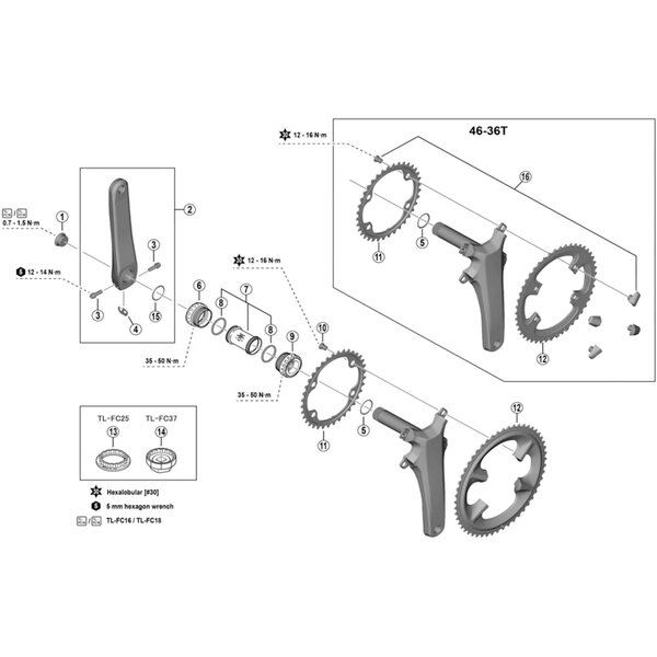 Shimano Shimano Spares FC-R8100 fixing bolt and cover set, M8 x 10.1 mm, for 46-36T