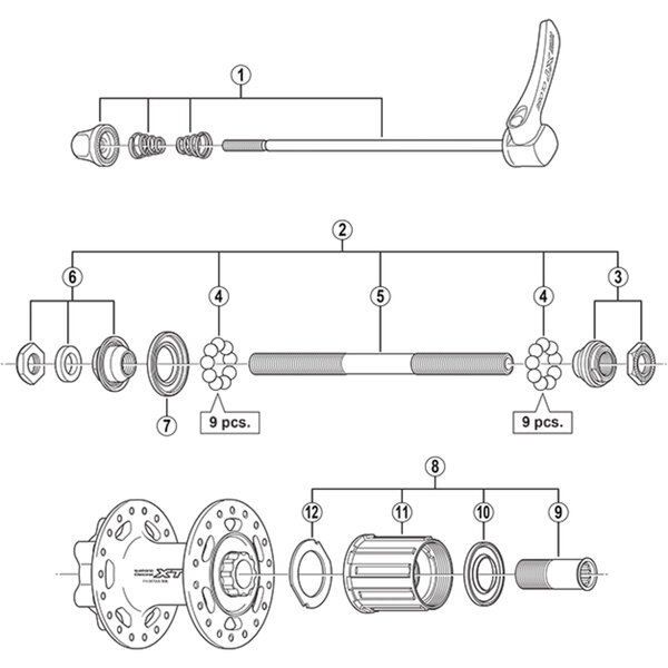 Shimano Shimano Spares FH-M756-A complete hub axle, 146 mm