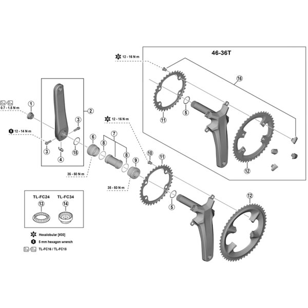 Shimano Shimano Spares FC-R9200 fixing bolt and cover set, M8 x 10.1 mm, for 46-36T